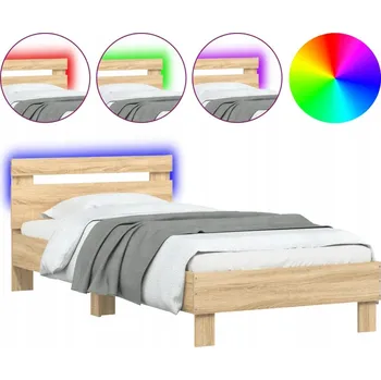 Postel Postel s LED podsvícením a čelem, dřevotříska, dub Sonoma