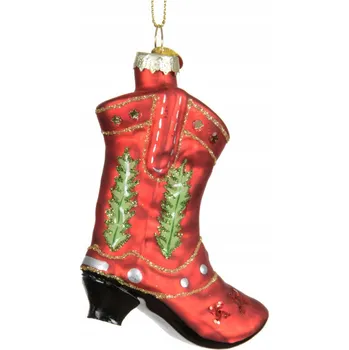 Vánoční dekorace Vánoční Koule skleněná bota kovbojská - červená 10 cm