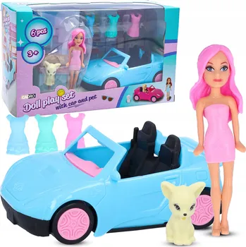 Panenka Kabriolet pro panenky + malá panenka zvířátko šaty sada na hraní