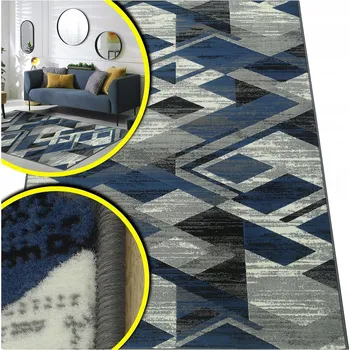 Koberec KOBEREC MODERNÍ DO OBÝVACÍHO POKOJE, DO POKOJE VENEZIA TMAVĚ MODRÝ ŠEDÝ LOFT 120x170
