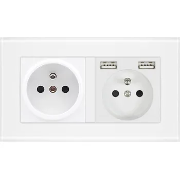 Elektrická zásuvka SRAN Elektrická zásuvka 2x230V+2xUSB 5V/2.1A, v rámečku sklo bílý