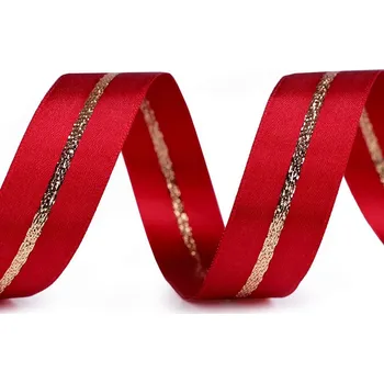 Stuha Vánoční atlasová stuha s lurexem oboulící šíře 25 mm návin 20 m - 620 červená - zlatá