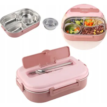 Svačinový box SVAČINOVÝ BOX LUNCHBOX S PŘIHRÁDKAMI NA SNÍDANI OBĚD DĚLENÝ růžová
