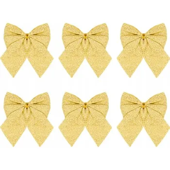 Vánoční dekorace Vánoční mašle se třpytkami ZLATÉ Dekorativní ozdobné 8 cm 6 Ks