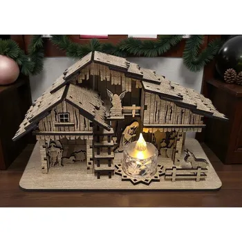 Vánoční dekorace Rodinný dřevěný betlém se stříškou