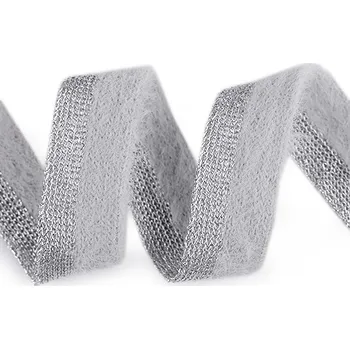 Lampas / prýmek plyšový s lurexem šíře 22 mm METRÁŽ - 4 šedá světlá stříbrná