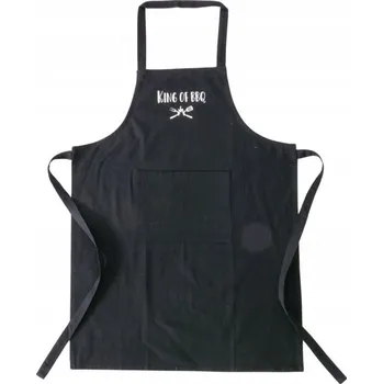 Kuchyňská zástěra KUCHYŇSKÁ ZÁSTĚRA ČERNÁ BAVLNĚNÁ S KAPSY 84X60 CM NÁPIS KING OF BBQ