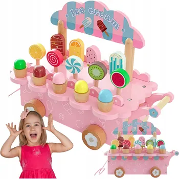 Dřevěná hračka DŘEVĚNÁ ZMRZLINOVÁ PRODEJNA HRAČKA EDUKATIVNÍ VOZÍK SADA NA ZMRZLINU PRO DĚTI
