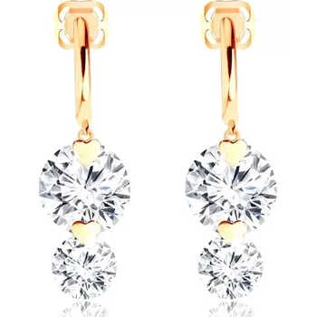 Náušnice Náušnice ze žlutého 14K zlata - kulaté čiré zirkony a drobná plochá srdíčka