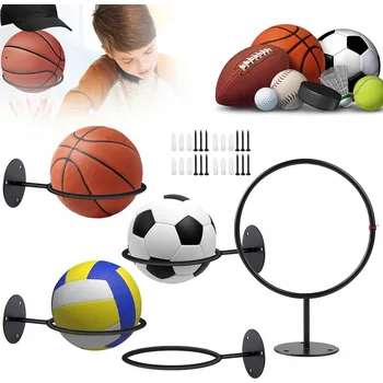 Věšák 4X ČERNÝ DRŽÁK NA ZEĎ PRO MÍČE, VĚŠÁK NA ČEPICE A MÍČE