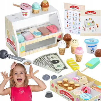 Dřevěná hračka DŘEVĚNÁ ZMRZLINOVÁ PRODEJNA HRAČKA EDUKATIVNÍ OBCHOD SADA NA ZMRZLINU PRO DĚTI