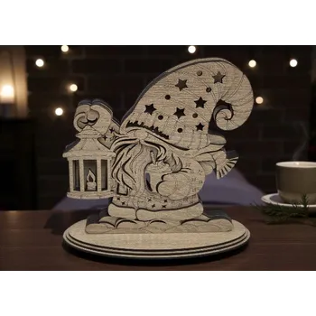 Vánoční dekorace Dřevěný vánoční skřítek s lampášem