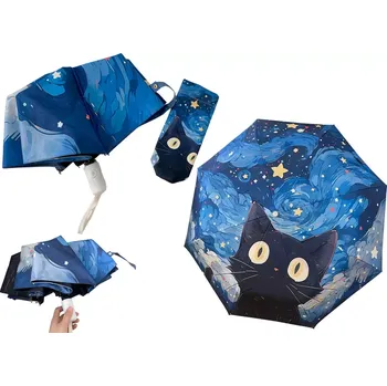 Deštník Automatický skládací deštník modrý s kočičím motivem