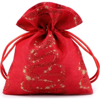 Vánoční dekorace Vánoční dárkový pytlík 10x13 cm - 2 červená glitry