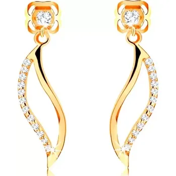 Náušnice Náušnice ve žlutém 14K zlatě - zvlněný obrys zrnka zdobený čirými zirkony