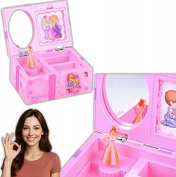 Obraz RŮŽOVÁ HRACÍ SKŘÍŇKA KRABIČKA NA ŠPERKY POKLAD MALÉ HOLČIČKY KAZETA