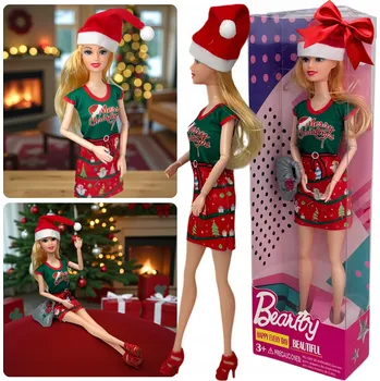 Panenka PANENKA ve VÁNOČNÍM OBLEČENÍ ČEPICE MIKULÁŠE SANTA blond VÁNOČNÍ