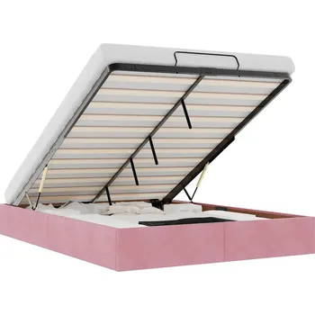 Postel Rám postele s úložným prostorem, růžový, 203 x 140 x 23,5 cm, samet, s úložným prostorem