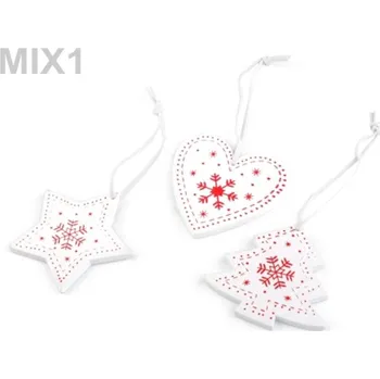 Vánoční dekorace Dřevěná vánoční dekorace - mix 1 bílá