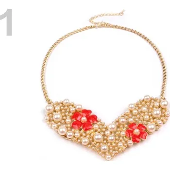 Náhrdelník Kovový náhrdelník s korálky SRDCE - 1 červená