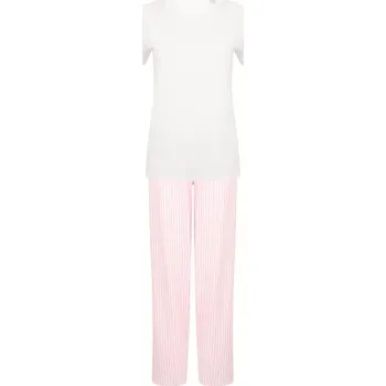 Dámské pyžamo Towel City Dámské dlouhé bavlněné pyžamo v setu - Bílá / růžová | 2XL