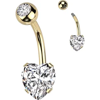 Piercing Zlacený piercing do pupíku srdce, čirá barva
