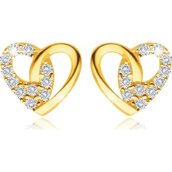 Náušnice Zlaté náušnice ze 14K žlutého zlata - kontura srdce, čiré zirkony