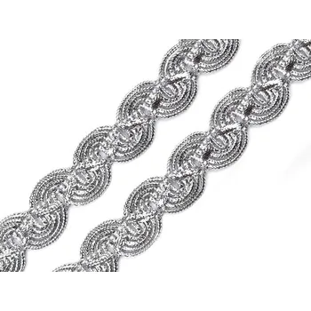 Krajka Leonský prýmek smyčky návin 13,5 metrů - 7 stříbrná