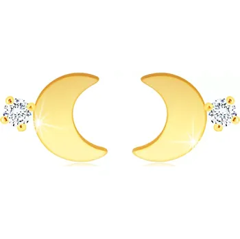 Náušnice Náušnice ze 14K zlata - lesklý měsíček, zirkon v čirém odstínu