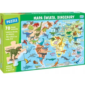 Puzzle Puzzle Jako 70 dílků Mapa světa. Dinosauři
