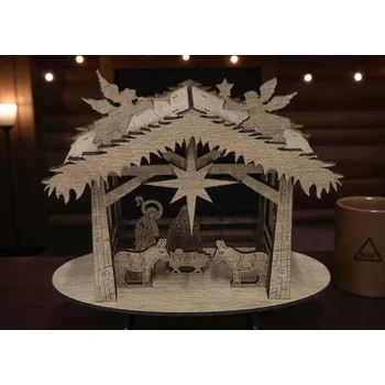 Vánoční dekorace Dřevěný betlém se stříškou