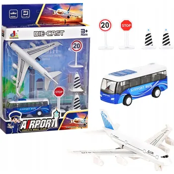 autíčko SADA LETADLO LETIŠTNÍ AUTOBUS DOPRAVNÍ ZNAČKY HRAČKA PRO DĚTI KOVOVÝ ODLITEK