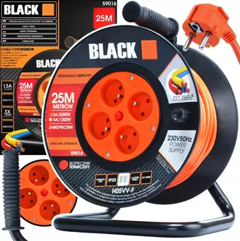 Napájecí kabel PRODLUŽOVACÍ KABEL BUBN O ZAHRADNÍ POLSKÉ VÝROBY 25M 3x1,5 H05VV-F NAVIJÁK BLACK