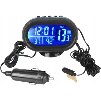 Meteostanice Automobilový teploměr 12/24V s hodinami a voltmetrem 3v1, meteostanice