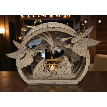 Vánoční dekorace Exkluzivní dřevěný betlém s anděly