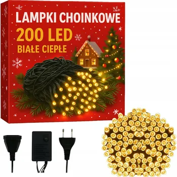 Vánoční dekorace VÁNOČNÍ OSVĚTLENÍ NA STROMEČEK 200 LED BÍLÁ TEPLÁ SVĚTLA VENKOVNÍ VNITŘNÍ STÁLÉ SVÍCENÍ