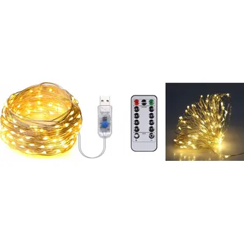 Vánoční dekorace VÁNOČNÍ OSVĚTLENÍ NA STROMEČEK LED ŘETĚZ S DÁLKOVÝM OVLADAČEM USB BÍLÁ TEPLÁ 20m