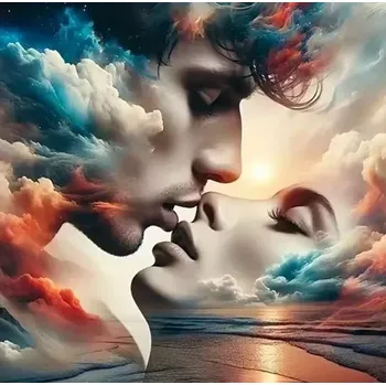 Diamantové malování Diamantové malování/Homfun - Polibek mezi mořem a oblaky + perleťové kamínky (40x40)