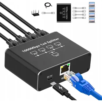 Switch GIGABITOVÝ SWITCH LAN 4 PORTY RJ45 ROZDĚLOVAČ ETHERNET PRO INTERNET