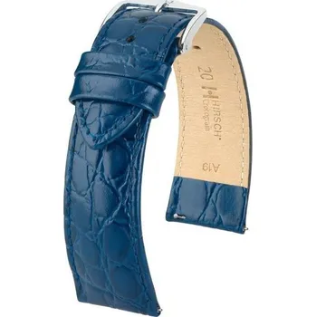 Řemínek na hodinky Řemínek Hirsch Crocograin - modrý - 14 mm - M – Střední délka - 12 mm - Stříbrná + 5 let záruka a dárek ZDARMA