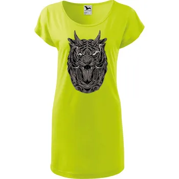 Dámské oblečení DOBRÝ TRIKO Dámské tričko/šaty Tygří hlava Velikost: S, Barva: Limetková