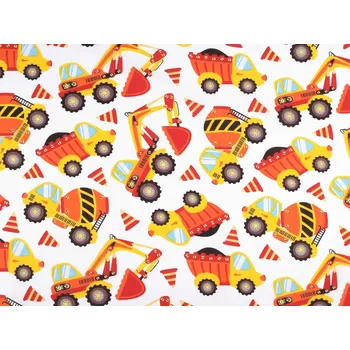 Bavlněná látka dětská - auta - 4 (248) oranžová bagr