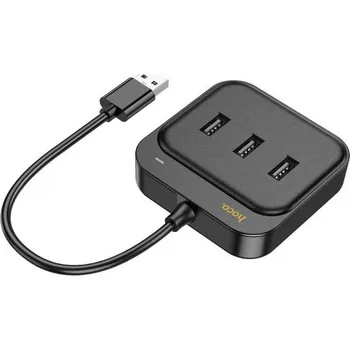 USB hub Hoco HUB 4v1 USB na 3x USB2.0 + RJ45, 100 Mbps Ethernet, 0,2 m, černý (HB35)