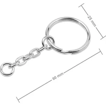 Kroužek na klíče 25 mm s řetízkem v barvě platiny