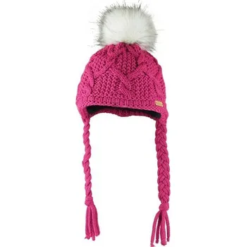 Čepice Bontis Dívčí čepice s kožešinovou bambulí - Tmavě růžová | uni dětská