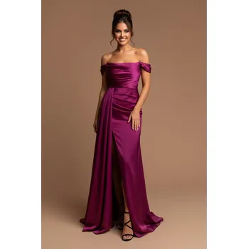 Dámské šaty EVA & LOLA Společenské saténové šaty SARIA Violet Barva: Fialová, Velikost: L
