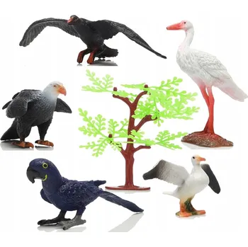 VELKÉ FIGURKY ZVÍŘAT V SÁČKU PTAČÍ DRUH 5 KS PAPOUŠEK OREL RACEK STROM