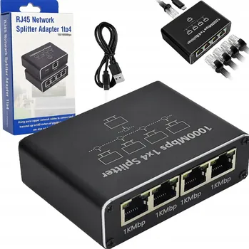 Switch Adaptér rozbočovač splitter LAN RJ45 4x RJ45 1000M síťový rozdělovač