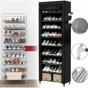 Šatní skříň LÁTKOVÁ SKŘÍŇ NA BOTY OBLEČENÍ TEXTILNÍ ŠATNA SKLÁDACÍ REGÁL 9 POLIC