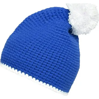 Čepice Myrtle Beach (Daiber) Pletená čepice s kontrastním pruhem a bambulí MB7964 - Modrá / bílá | uni